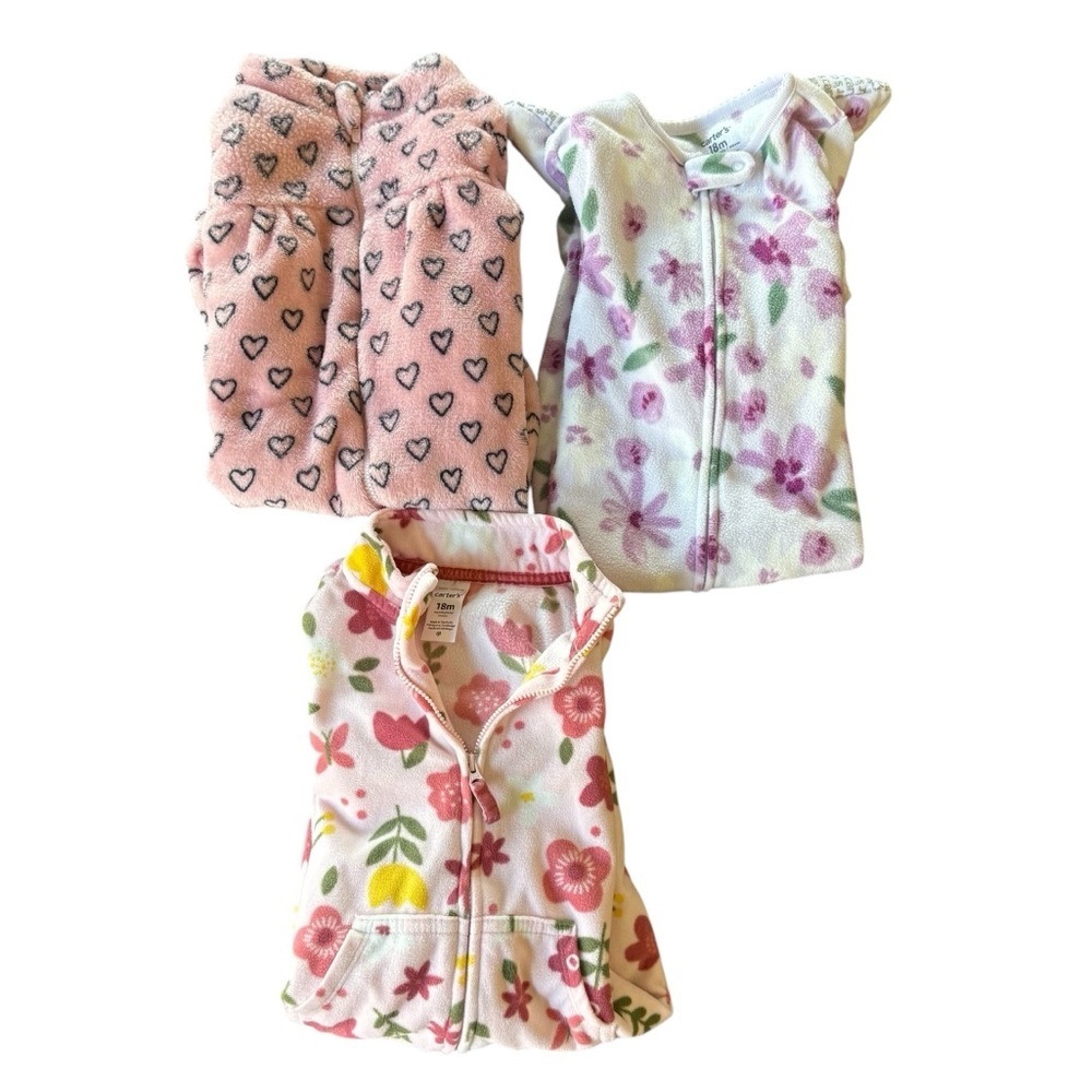 Carter’s Bundle Set 3PC Floral Hearts Pink Pajama Bodysuit Baby Girl 18M